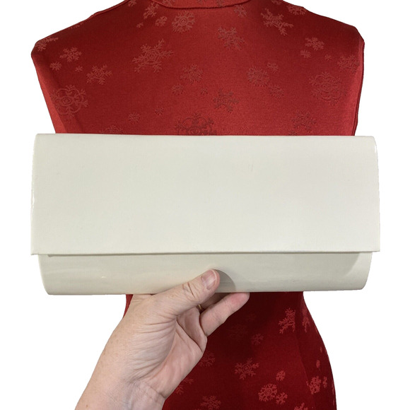White Patent Clutch Purse Converts To Shoulderbag Sleek Mid Century Modern Look - Picture 9 of 9
